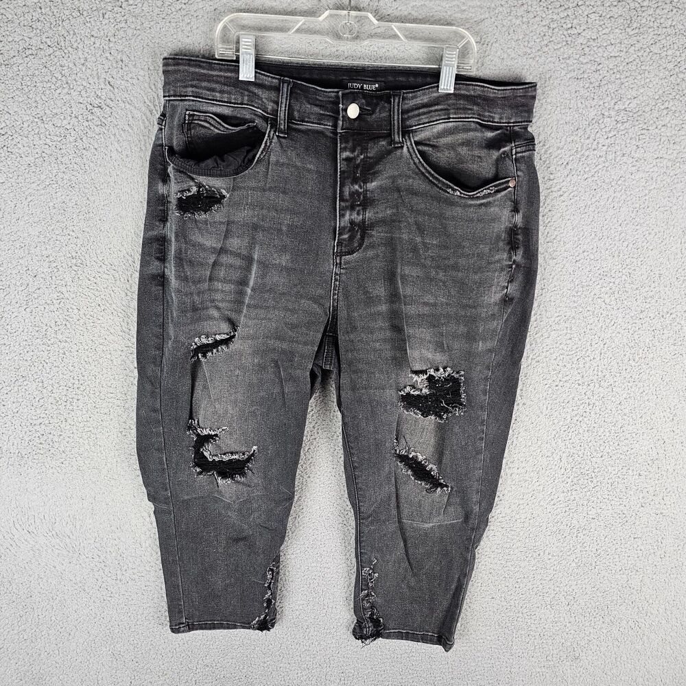 Judy Blue‎ Jeans Skinny Fit Capri Womens Size 18W Distressed Denim Black